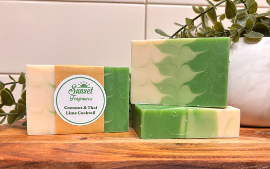 Green, light green and white coconut nd thai lime cocktail handmade soap
