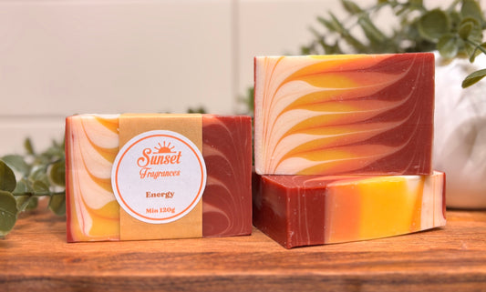 Energy ragrance handmade soap with red to orange then white colouring